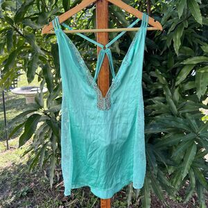 Victoria Secret Nightie Slip Dress Tank Top Camisole Lace Blue Green Medium